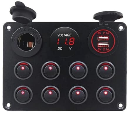 Schakelpaneel met 8 Versnellingen en Dubbele USB Oplader voor Boot, Camper en Caravan - Waterdicht en Efficiënt