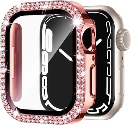 MY PROTECT - Diamond Hoesje Geschikt Voor Apple Watch 45mm Bescherm Case & Screenprotector - Roze