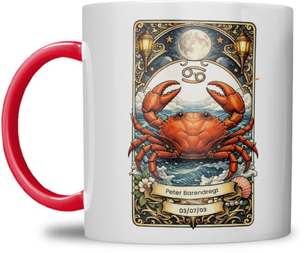 Sterrenbeeld mok - Kreeft - Rood - Tarot mok - Gepersonaliseerd met naam en datum