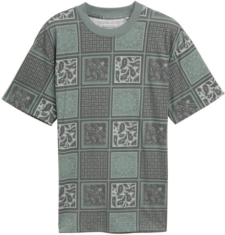 Tom Tailor Denim - Relaxed T-shirt met patroon - Maat XS - grey green patchwork print