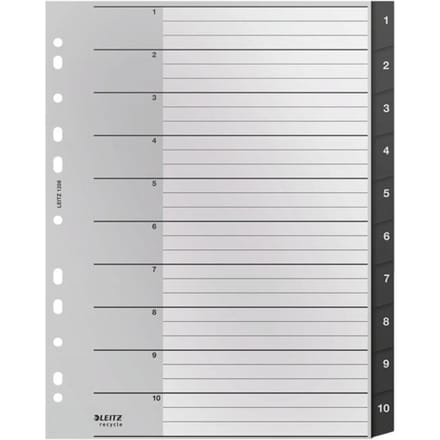 Leitz Recycle Tabbladen PP A4 - Extra Breed - 1-10 Numerieke Tabbladen - Zwart