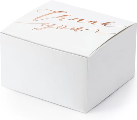 PartyDeco cadeaudoosje Thank You - Bruiloft bedankje - 10x - wit/rosegoud - papier - 6 x 4 cm