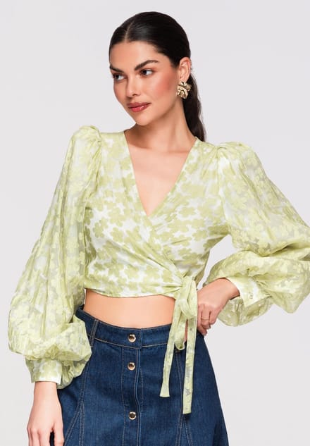 OMBRE Blouse - Slim Fit - Viscose - Lange Mouw Groen L
