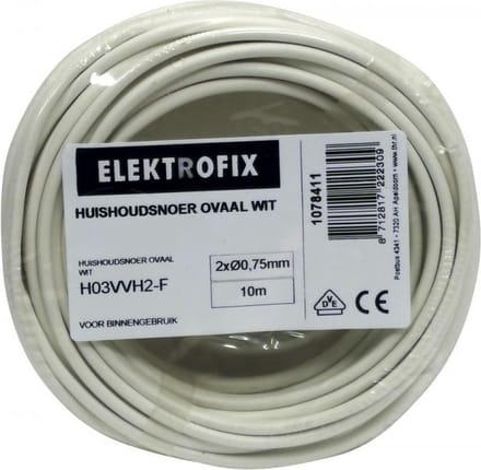 Elektrofix huishoudsnoer ovaal 2 x 0,75 mm wit 10 m