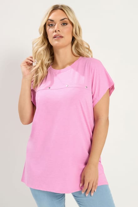 Yours Roze Tshirt Met Aangeknipte Mouwen En Studs Size 54-56