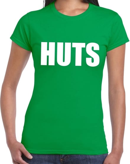 HUTS tekst t-shirt groen dames - dames shirt HUTS M