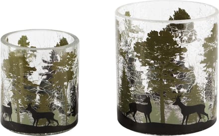 Dekoratief | Set 2 theelichthouders 'Dark Forest', glas, 9x9x10cm | A245073