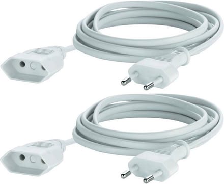 Benson Verlengsnoer plat - 2x - 5 meter - wit - verlengkabels - voor binnen - platte stekker