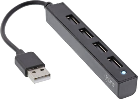 InLine® USB 2.0 4-poorts hub, USB-A male naar 4x USB-A female, kabel 15cm