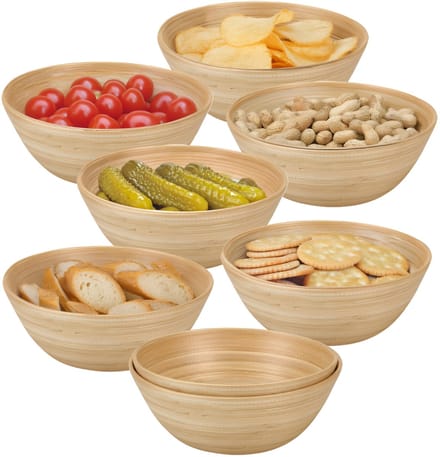 Excellent Houseware Snackschaaltje / kommetje - 8x - D18 x H7 cm - bamboe - naturel - soep / yoghurt / chips