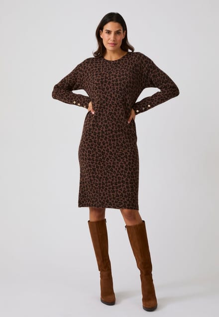 Damart - Thermolactyl dierenprint sweaterjurk - Dames - Bruin - M