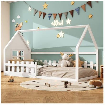 Lit d'enfant - MUVOE - 90x200cm - Design maison - Blanc - Montage facile