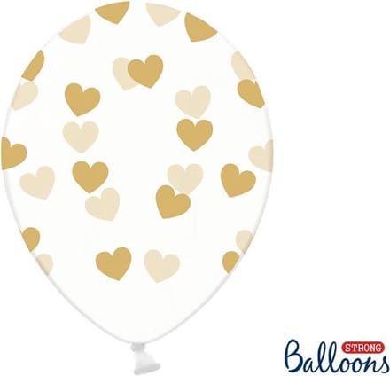 Partydeco - Ballonnen clear hartjes goud 50 stuks