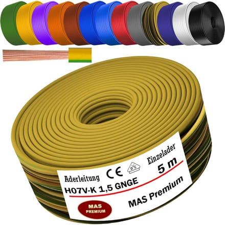 Flexibele Enkelader Kabel H07V-K 1.5 mm² Groen/Geel per Meter