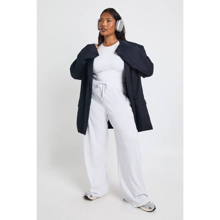boohoo Dames Plus Rib Wijde Pijpbroek | Asgrijs | Maat: 44