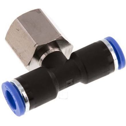 8mm x G3/8'' inline T-stuk Messing/PA 66 Insteekfitting Binnendraad Draaibaar NBR [2 Stuks]