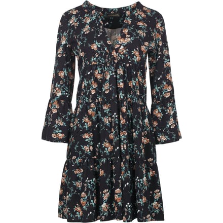 Zwarte bloemen jurk met geplooide naden