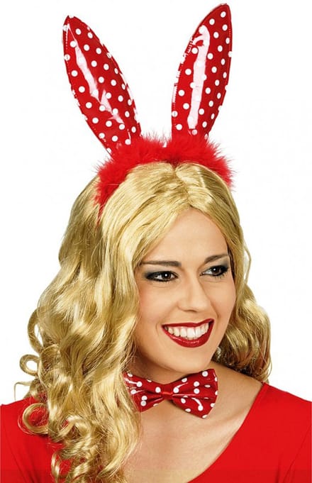 Chaks Verkleed diadeem paashaas/bunny oren - stippen - rood/wit - one size