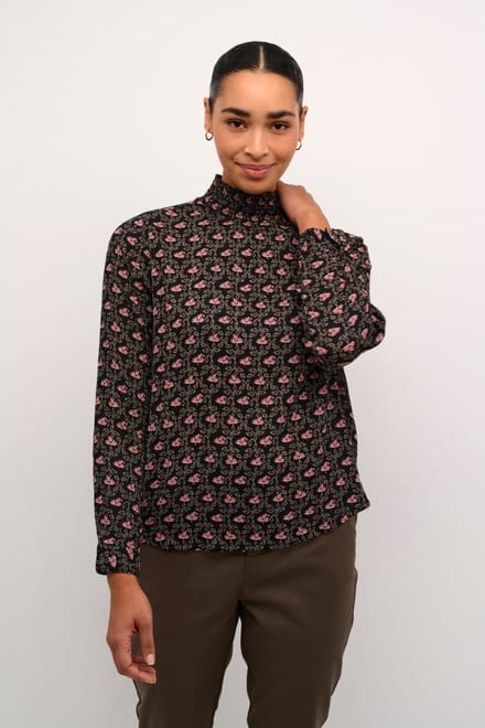 Blouse met lange mouwen Regular fit Black_Rosa Flowers floral