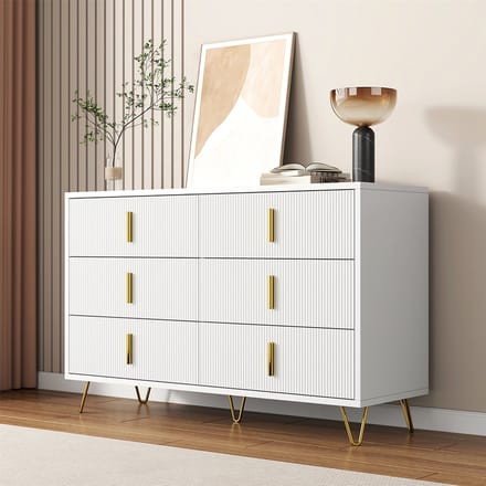 Komhtom Commode Elegante en grote opbergruimte met gouden handgrepen modern Wit