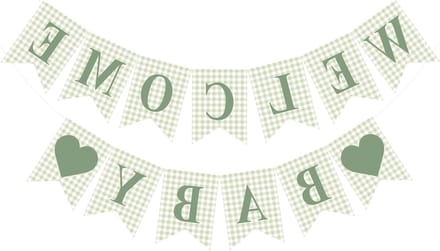 Babyshower Banner - Feestdecoratie Baby - Feestversiering - Voorgemonteerd - 150 cm - Saliegroen Geruit