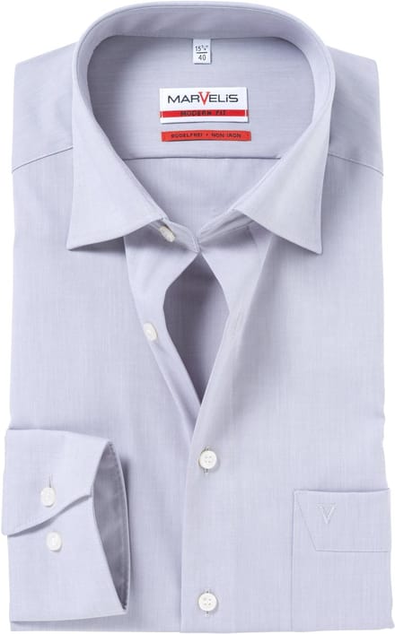 MARVELIS modern fit overhemd - grijs - Strijkvrij - Boordmaat: 40