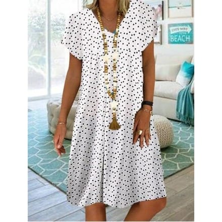 Robe d'été Vintage imprimée à pois, Sexy, col en v, élégante, manches courtes, mode décontractée, Mini robe florale 4XL blanc