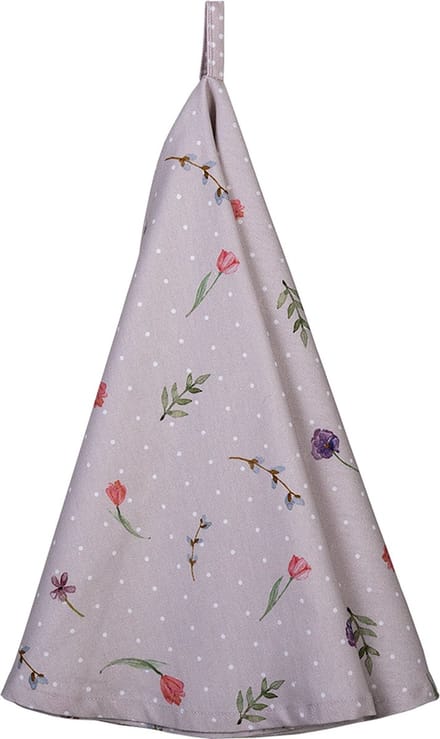 Clayre & Eef Theedoek Ø 80 cm Beige Roze Katoen Bloemen