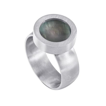 Quiges RVS Schroefsysteem Ring Zilverkleurig Mat 20mm met Verwisselbare Parelmoer Grijs Schelp 12mm Mini Munt
