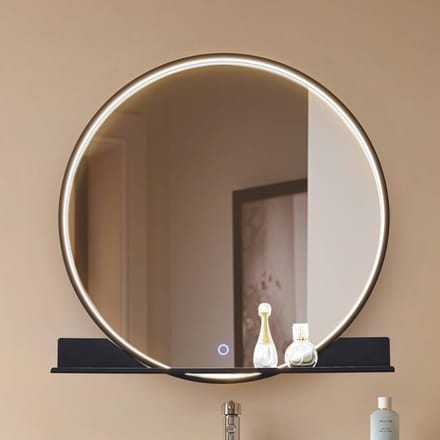 Lucande LED spiegel Miren, zwart, aluminium, CCT, plank
