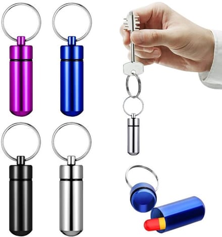 Pillendoos 4 Mini - Aluminium - Sleutelhanger - Draagbaar - Reizen - Formaat 14 x 48 mm - Medicijnhouder