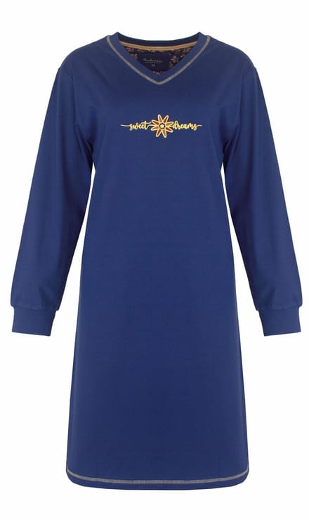 Tenderness Dames Nachthemd - Lange Mouw - V Hals - Blauw - Maat S