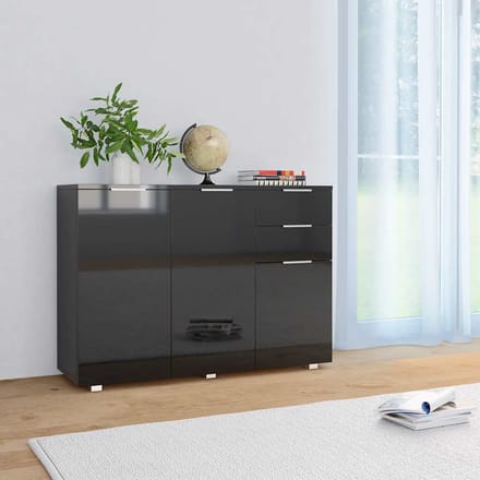 vidaXL - Dressoir - 107x35x80,5 - cm - hoogglans - zwart