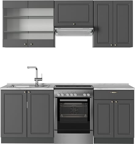 Vicco Fame-Line Complete keukeneenheid – 200 cm, WB Marmer Anthrazit-Gold Landhaus