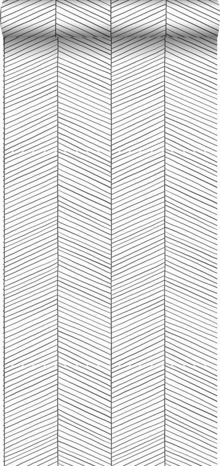 ESTAhome behang visgraat-motief zwart wit - 53 cm x 10.05 m - 139106