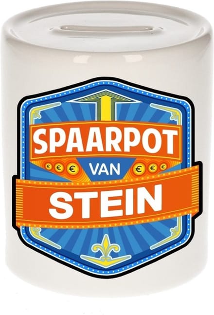 Bellatio Decorations Kinder spaarpot met naam - Stein - keramiek - met dop - wit - Sparen - Spaargeld van Stein