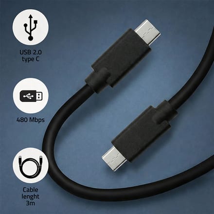 Qoltec USB 2.0 Type C-kabel mannelijk |   USB 2.0 Type C mannelijk |   3m |   Zwart