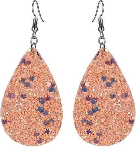 Fako Bijoux® - Oorbellen - Druppel - Glitter - Kunstleer - Roze