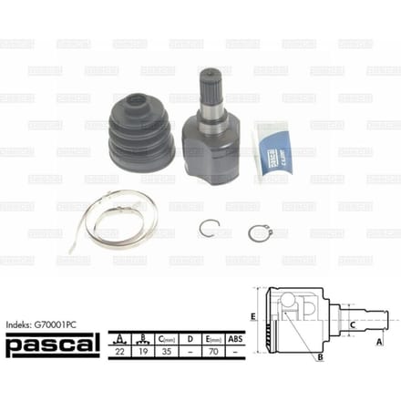 Homokineet reparatie set, aandrijfas PASCAL G70001PC