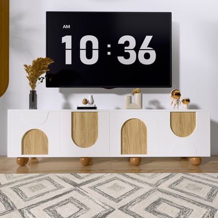 Sweiko TV-kast - Vier deuren - Houtnerfafwerking - 175 x 38 x 50 cm - Wit + Naturel
