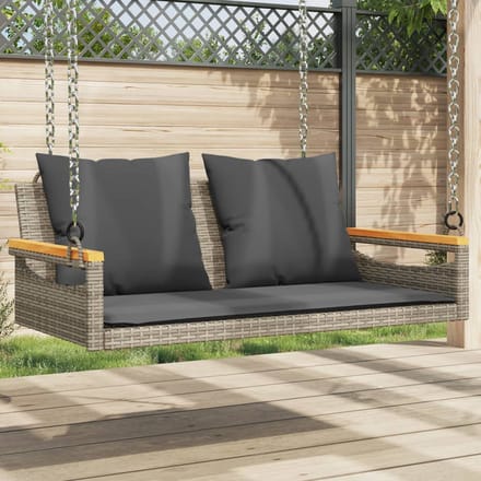 vidaXL - Schommelbank - met - kussens - 109x62x40 - cm - poly - rattan - grijs