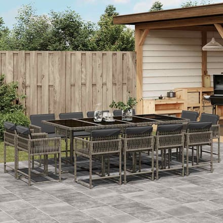 vidaXL - 13-delige - Tuinset - met - kussens - poly - rattan - grijs