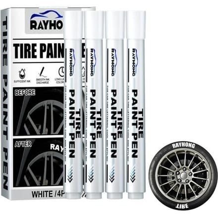Marqueur de peinture pour pneu - QIILU - Lot de 4 - Blanc - Indélébile - Séchage rapide blanc