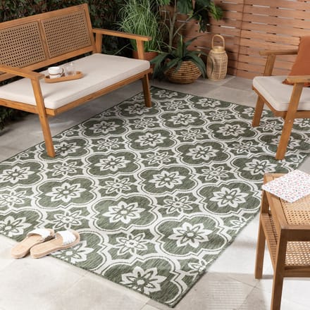 Fraai Buitenkleed - Rio Flower Groen - 160x230cm