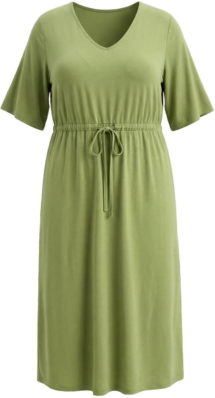 Ulla Popken - Dames - Maxi-jurk A-lijn V-hals korte mouw - Grasgroen - Maat 62+
