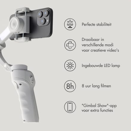 Selencia Gimbal Stabilizer met LED lamp - Slimme tracking - Tripod - Cosy Grey