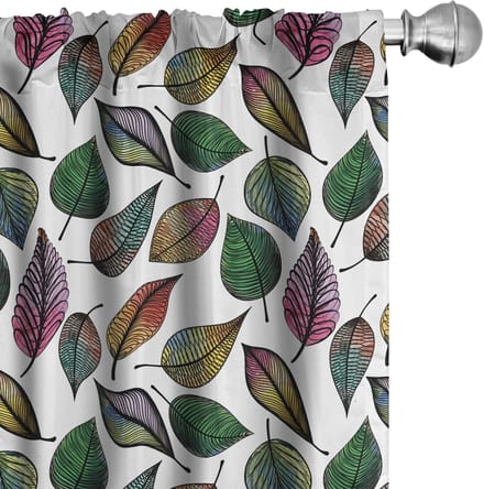 ABAKUHAUS Bladeren Gordijnen – 2x75x175 cm – Multicolor Microfiber