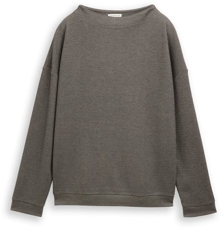 Tom Tailor - Loose fit sweatshirt met opstaande kraag - Maat L - black beige wave structure