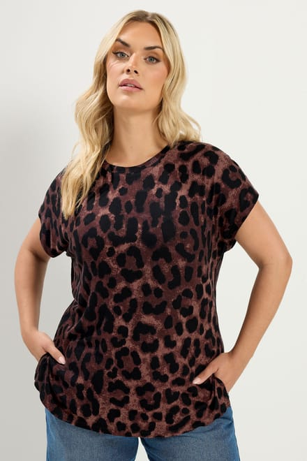 Yours Bruin Tshirt Met Luipaardprint Size 42