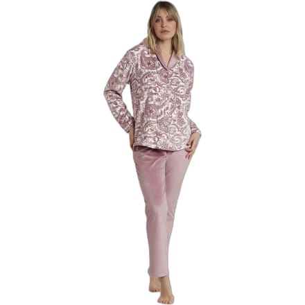 Velours lange mouw open pyjama voor dames Admas Classic